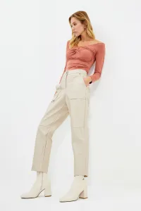 Trendyol Stone Cigarette Woven Faux Leather Trousers