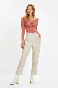 Trendyol Stone Cigarette Woven Faux Leather Trousers