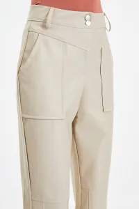 Trendyol Stone Cigarette Woven Faux Leather Trousers