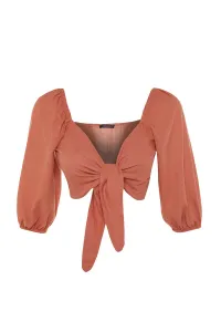 Blúzka z tkaniny Trendyol Tile Crop so šnúrkou, 100% bavlna