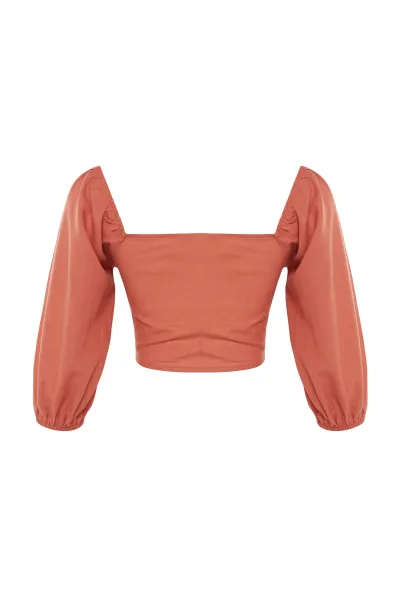 Blúzka z tkaniny Trendyol Tile Crop so šnúrkou, 100% bavlna