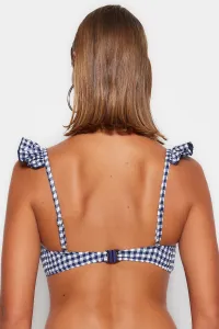 Trendyol Navy Blue Gingham textúrovaná braletka Flounce Bikini Top