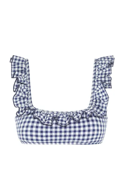 Trendyol Navy Blue Gingham textúrovaná braletka Flounce Bikini Top
