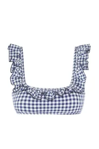 Trendyol Navy Blue Gingham textúrovaná braletka Flounce Bikini Top