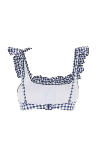 Trendyol Navy Blue Gingham textúrovaná braletka Flounce Bikini Top