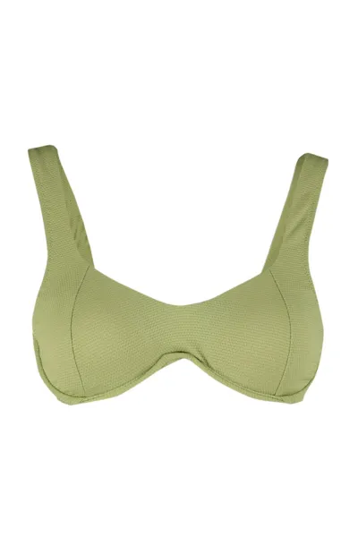 Trendyol Khaki Underwire Inverted V Underwire textúrovaný top bikín