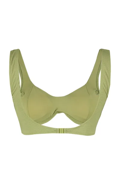 Trendyol Khaki Underwire Inverted V Underwire textúrovaný top bikín