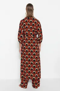 Trendyol Geometric Patterned Belted Maxi Woven Balloon Sleeve Kimono & Kaftan