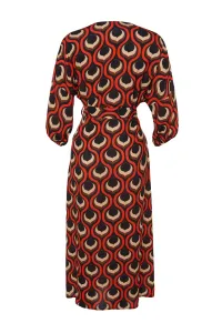 Trendyol Geometric Patterned Belted Maxi Woven Balloon Sleeve Kimono & Kaftan