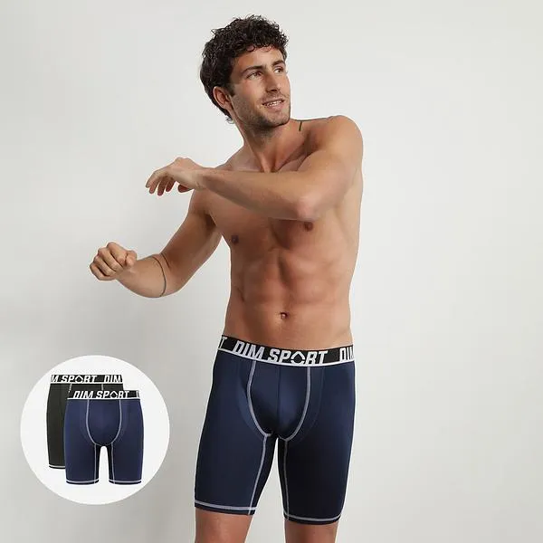 DIM SPORT LONG BOXER 2x - Pánske športové boxerky 2 ks - čierna - modrá