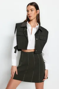 Trendyol Khaki Stone Doplnok Mini Skater/Pletená Sukňa Bez Pásu
