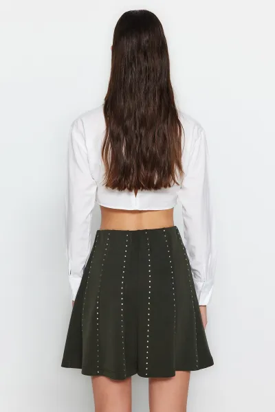 Trendyol Khaki Stone Doplnok Mini Skater/Pletená Sukňa Bez Pásu
