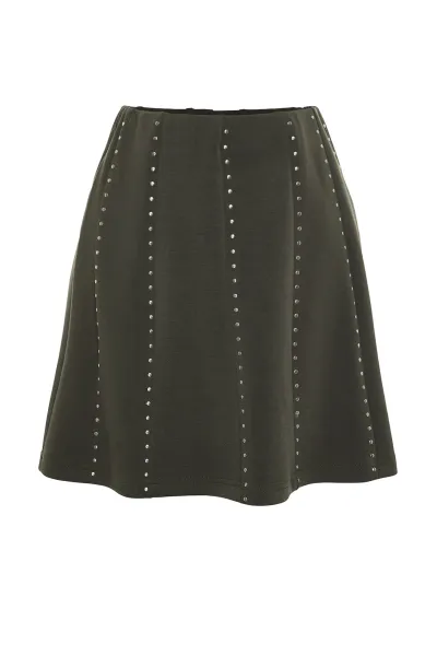 Trendyol Khaki Stone Doplnok Mini Skater/Pletená Sukňa Bez Pásu