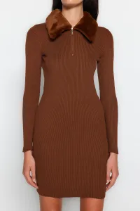 Trendyol Brown Mini Knitwear Faux Für Detail Dress