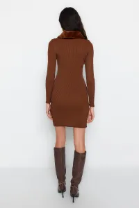 Trendyol Brown Mini Knitwear Faux Für Detail Dress