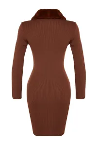 Trendyol Brown Mini Knitwear Faux Für Detail Dress