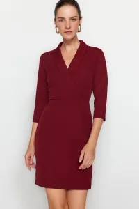 Trendyol Burgundy Mini tkané šaty s V výstrihom