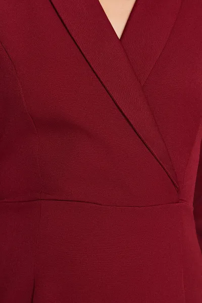 Trendyol Burgundy Mini tkané šaty s V výstrihom