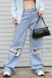 Madmext Blue Regular Fit dámske roztrhané detailné džínsy