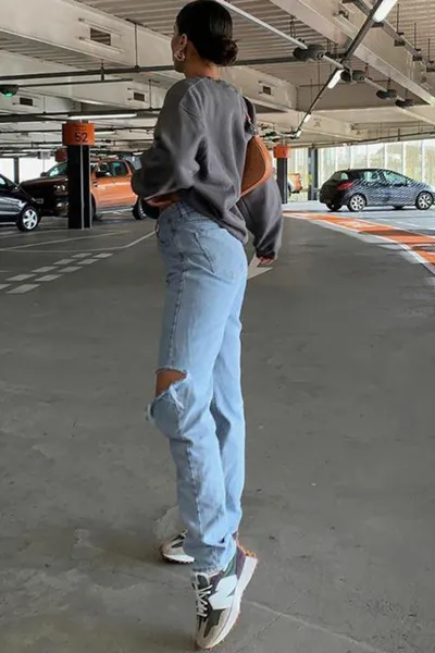 Madmext Blue Regular Fit dámske roztrhané detailné džínsy