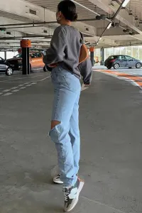 Madmext Blue Regular Fit dámske roztrhané detailné džínsy