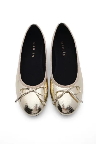 Dámske baleríny Marjin Women's Daily Ballet Flats s okrúhlym nosom Adusa Gold Snake