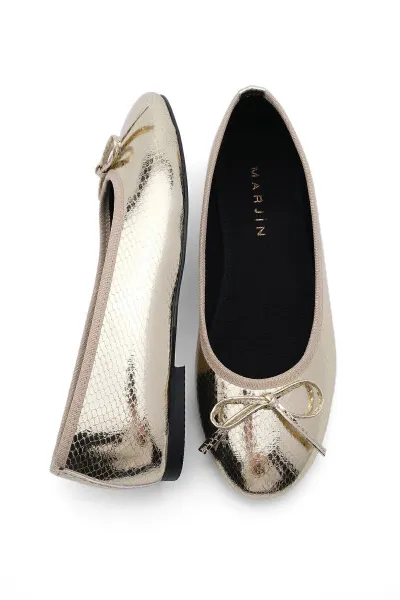 Dámske baleríny Marjin Women's Daily Ballet Flats s okrúhlym nosom Adusa Gold Snake