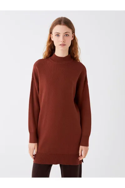 LC Waikiki Lw - Half Turtleneck Plain Long Sleeve Oversize Women's Knitwear Tunic