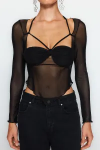 Trendyol Black Cut Out/Window Detailed Tulle Blouse