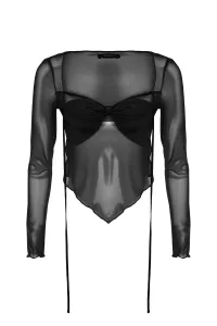 Trendyol Black Cut Out/Window Detailed Tulle Blouse