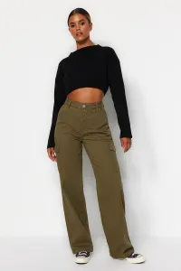 Trendyol Khaki džínsy so širokým pásom s nákladným vreckom