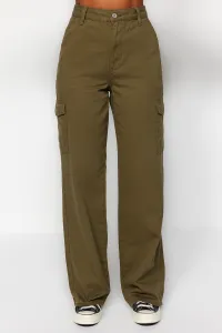 Trendyol Khaki džínsy so širokým pásom s nákladným vreckom