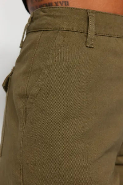 Trendyol Khaki džínsy so širokým pásom s nákladným vreckom