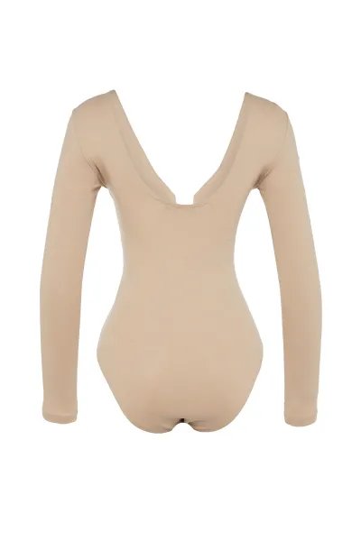 Trendyol norková bavlnená elastická priliehavá pletená body s výstrihom do V