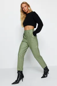 Trendyol khaki mrkva tkané vpredu nohavice z umelej kože na gombíky