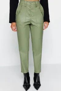 Trendyol khaki mrkva tkané vpredu nohavice z umelej kože na gombíky