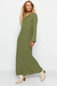 Trendyol Khaki steh detail aerobínové tkané maxi šaty