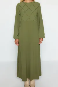 Trendyol Khaki steh detail aerobínové tkané maxi šaty