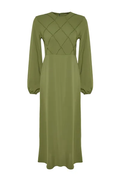 Trendyol Khaki steh detail aerobínové tkané maxi šaty