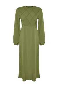 Trendyol Khaki steh detail aerobínové tkané maxi šaty