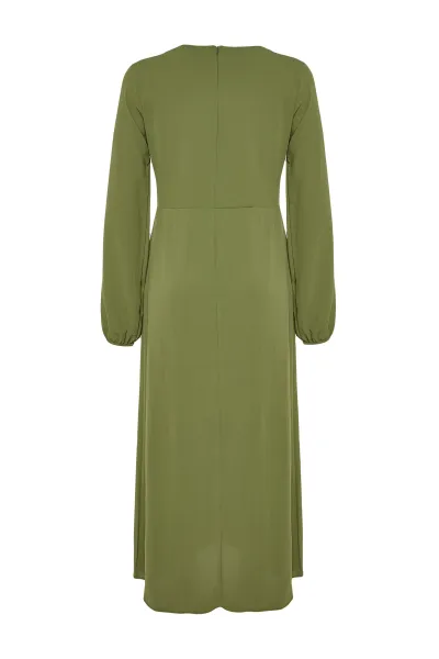 Trendyol Khaki steh detail aerobínové tkané maxi šaty