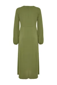 Trendyol Khaki steh detail aerobínové tkané maxi šaty