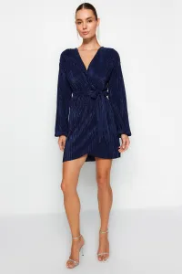 Trendyol Navy Modrý pás/korčuliar Pletené podšité plisované elegantné večerné šaty