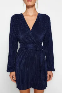Trendyol Navy Modrý pás/korčuliar Pletené podšité plisované elegantné večerné šaty