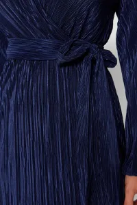 Trendyol Navy Modrý pás/korčuliar Pletené podšité plisované elegantné večerné šaty