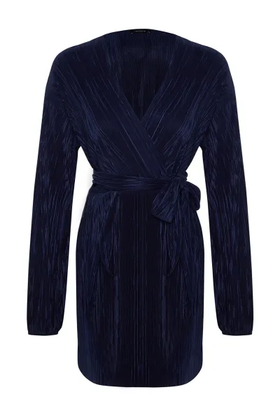 Trendyol Navy Modrý pás/korčuliar Pletené podšité plisované elegantné večerné šaty