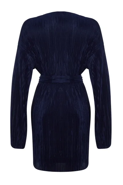 Trendyol Navy Modrý pás/korčuliar Pletené podšité plisované elegantné večerné šaty