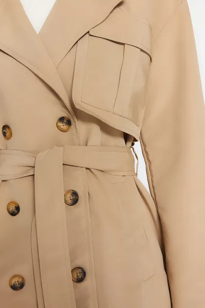 Trendyol béžový oversize široký strih vodoodpudivý trenčkot
