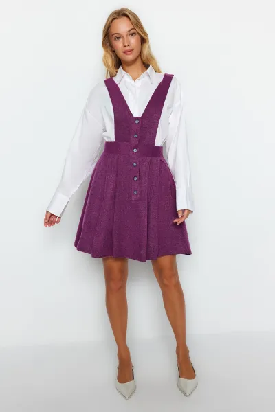 Trendyol Damson Mini Gilet Tkané gombíky detailne tkané šaty