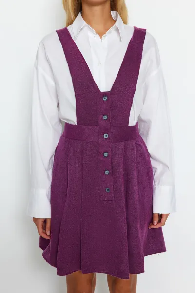 Trendyol Damson Mini Gilet Tkané gombíky detailne tkané šaty